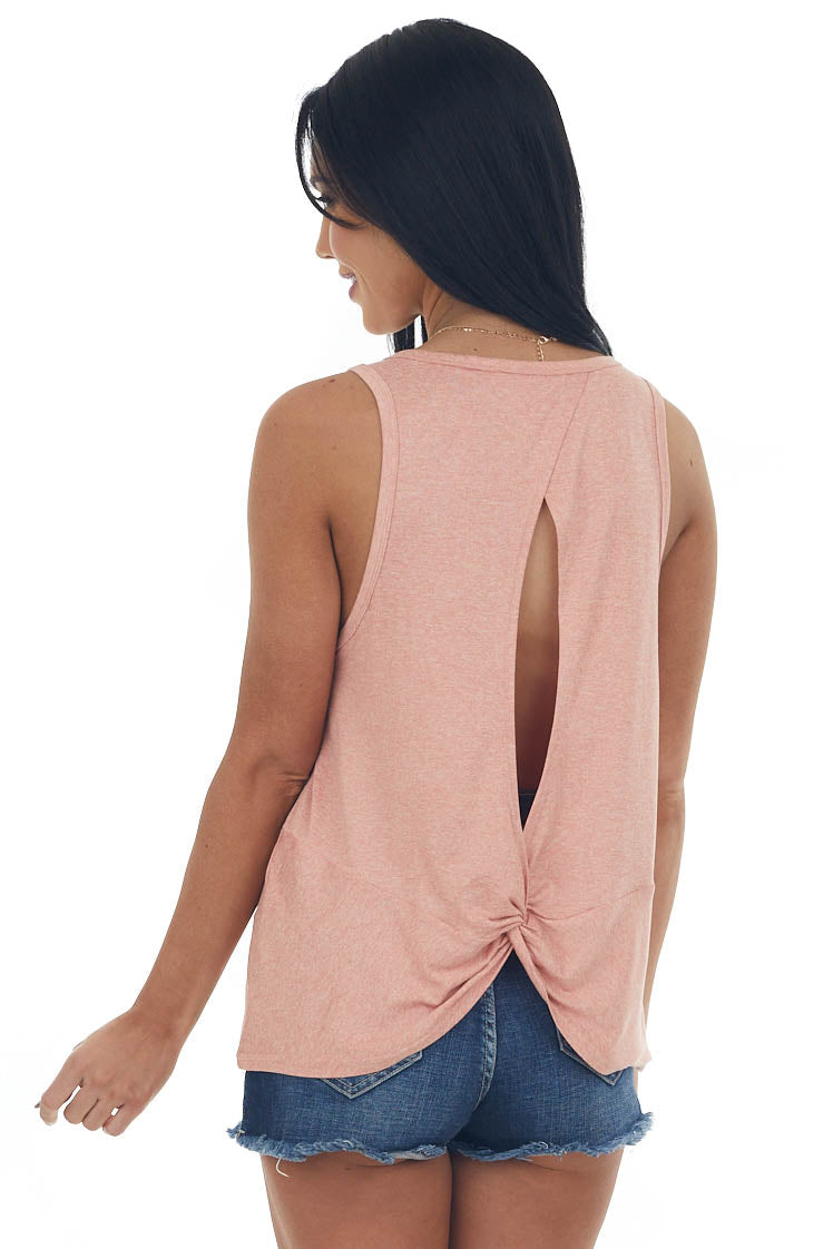 Heathered Coral Open Twist Back Knit Tank Top