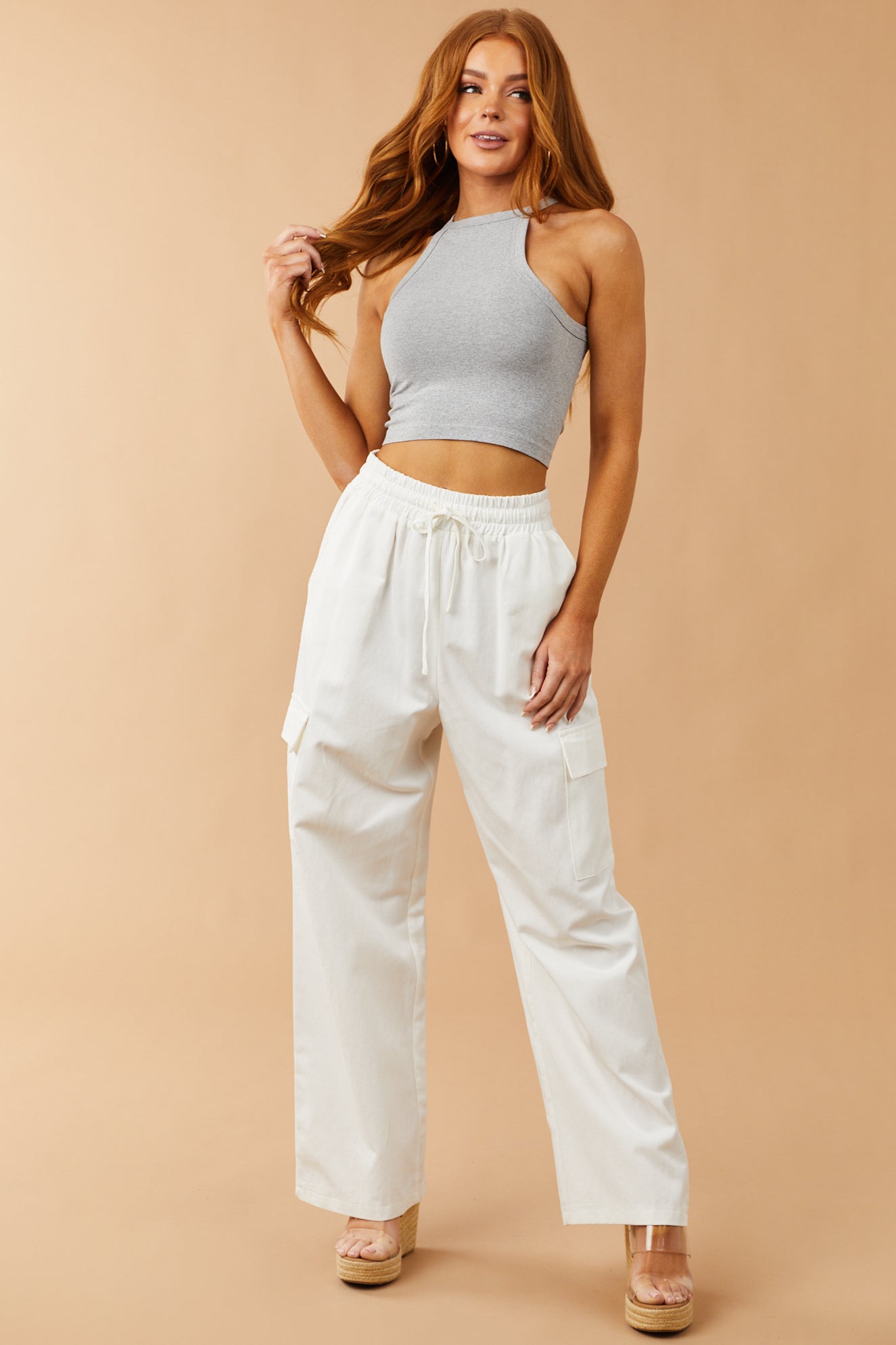 Heathered Grey Halter Neck Cropped Tank Top