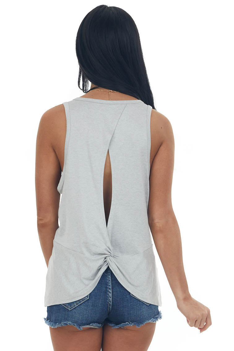 Heathered Grey Open Twist Back Knit Tank Top