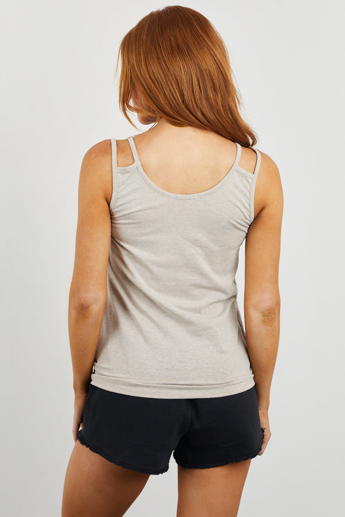 Heathered Oatmeal Front Twist Drape Tank Top