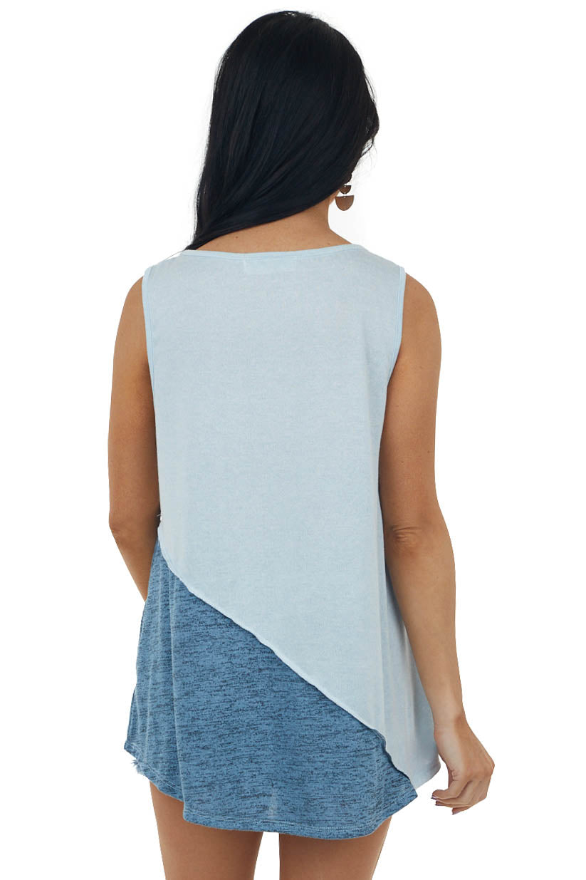 Heathered Sky Blue Colorblock Knit Tank Top
