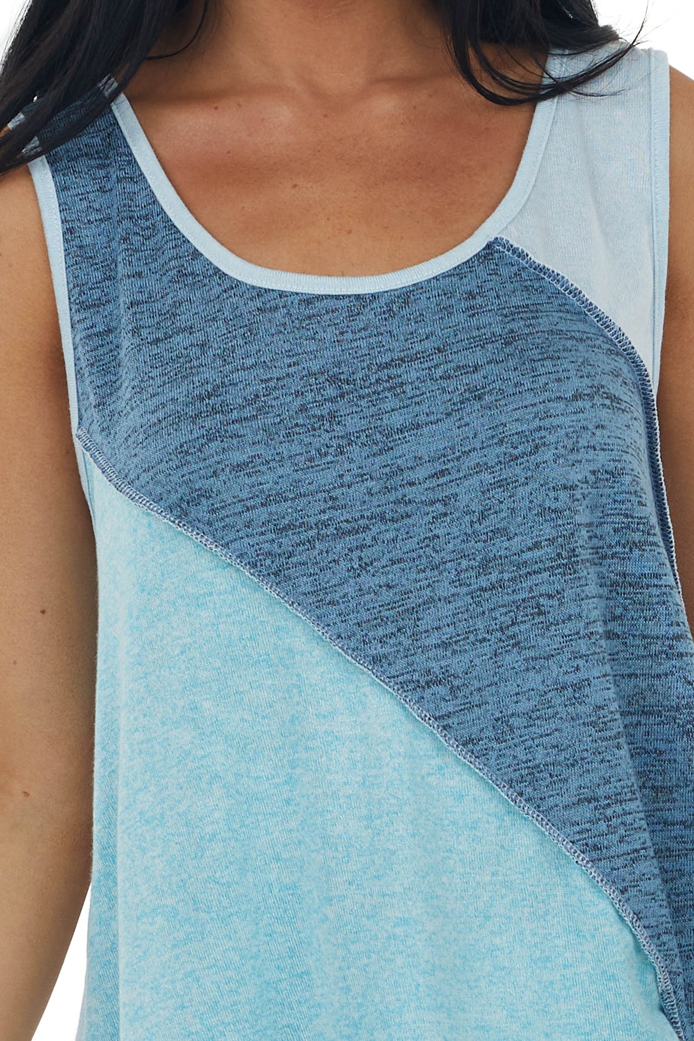 Heathered Sky Blue Colorblock Knit Tank Top