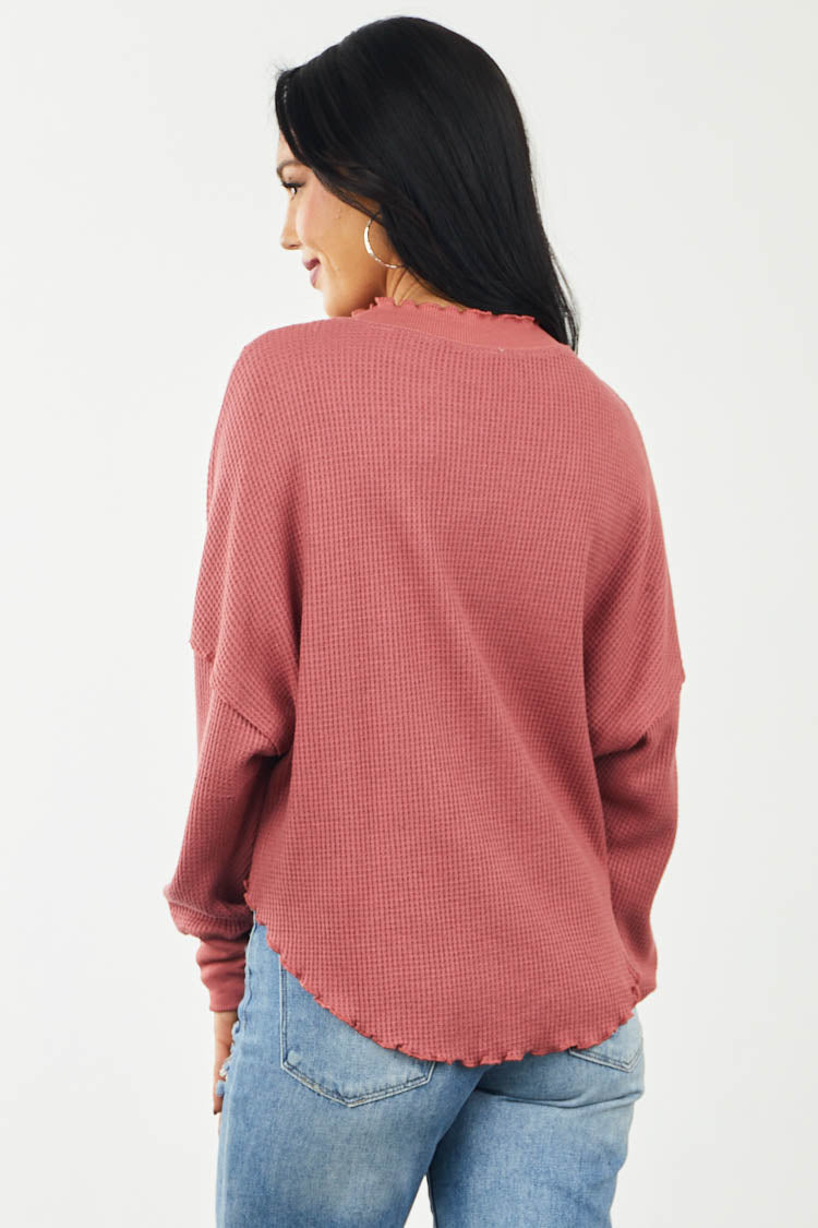 Hibiscus Lettuce Trim Waffle Knit Raw Edge Top