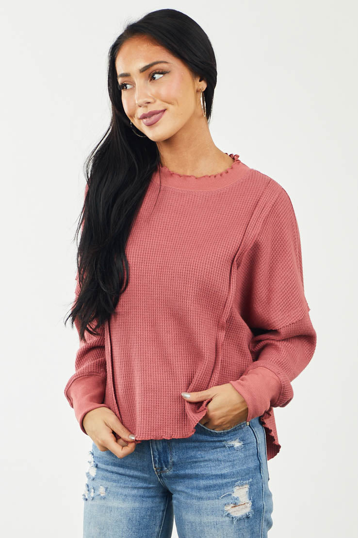 Hibiscus Lettuce Trim Waffle Knit Raw Edge Top