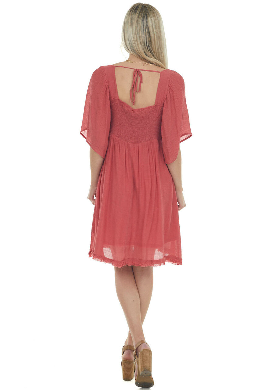 Hibiscus Smocked Babydoll Short Dress with Flutter Sleeves