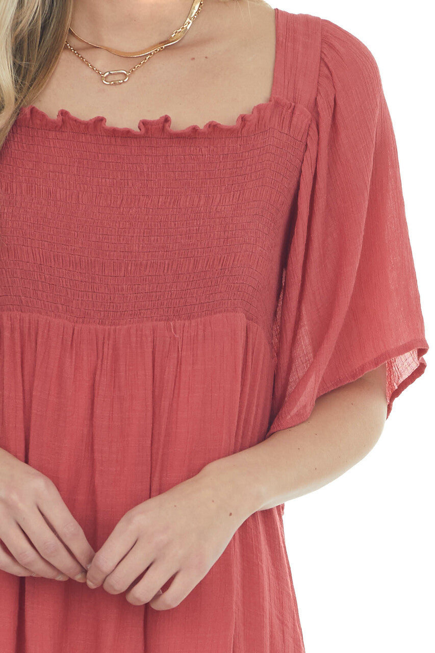 Hibiscus Smocked Babydoll Short Dress with Flutter Sleeves