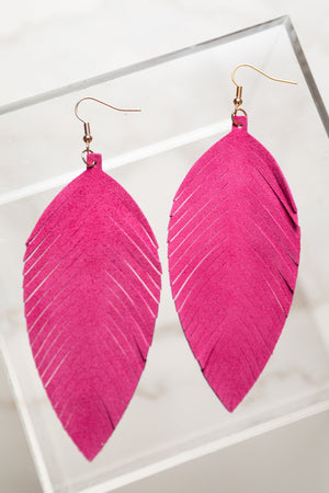 Hibiscus Genuine Leather Feather Shaped Dangle Earrings