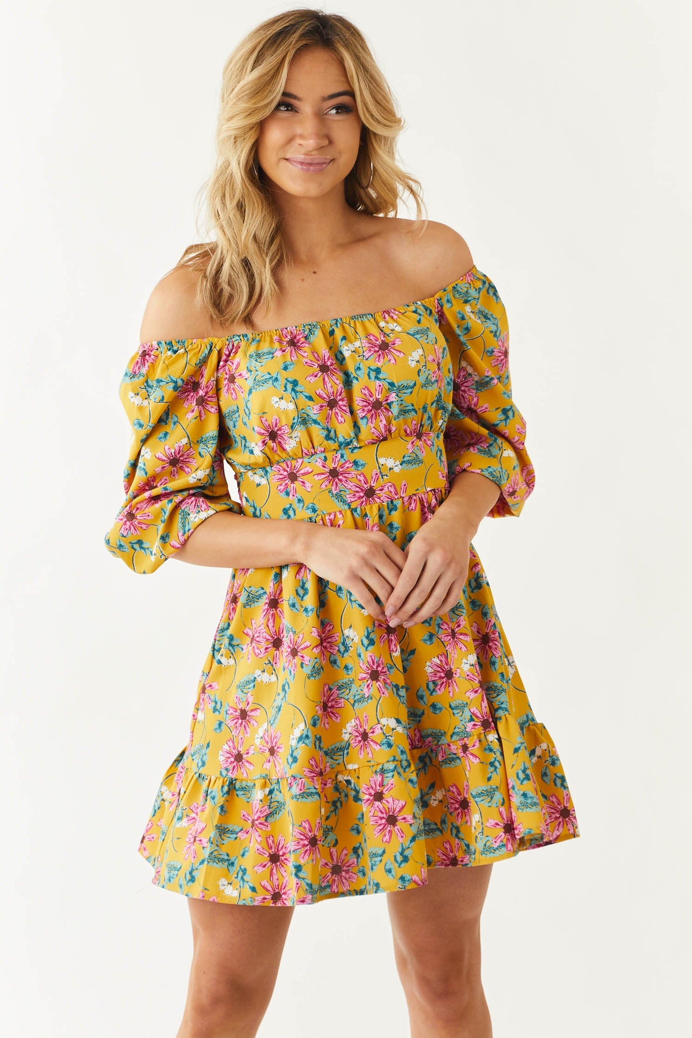 Honey Floral Print Square Neck Mini Dress