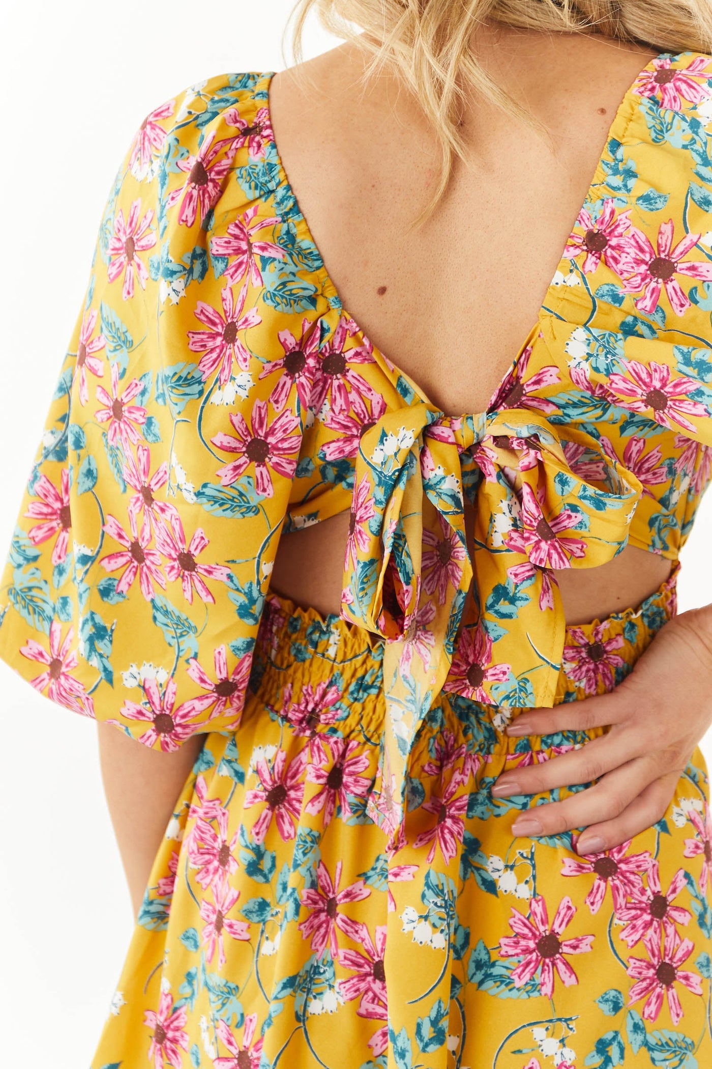 Honey Floral Print Square Neck Mini Dress