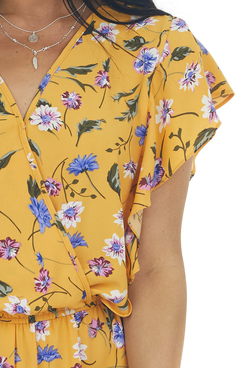 Honey Floral Ruffle Surplice Romper 