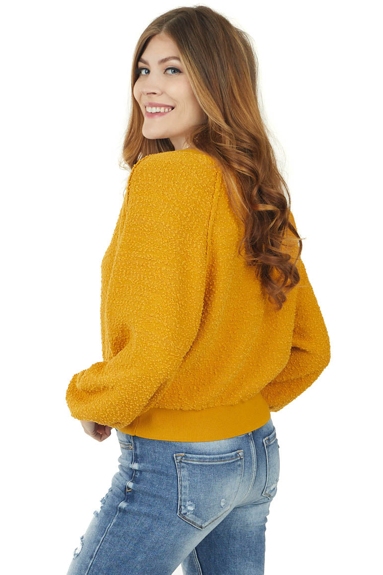 Honey Long Bubble Sleeve Popcorn Knit Sweater