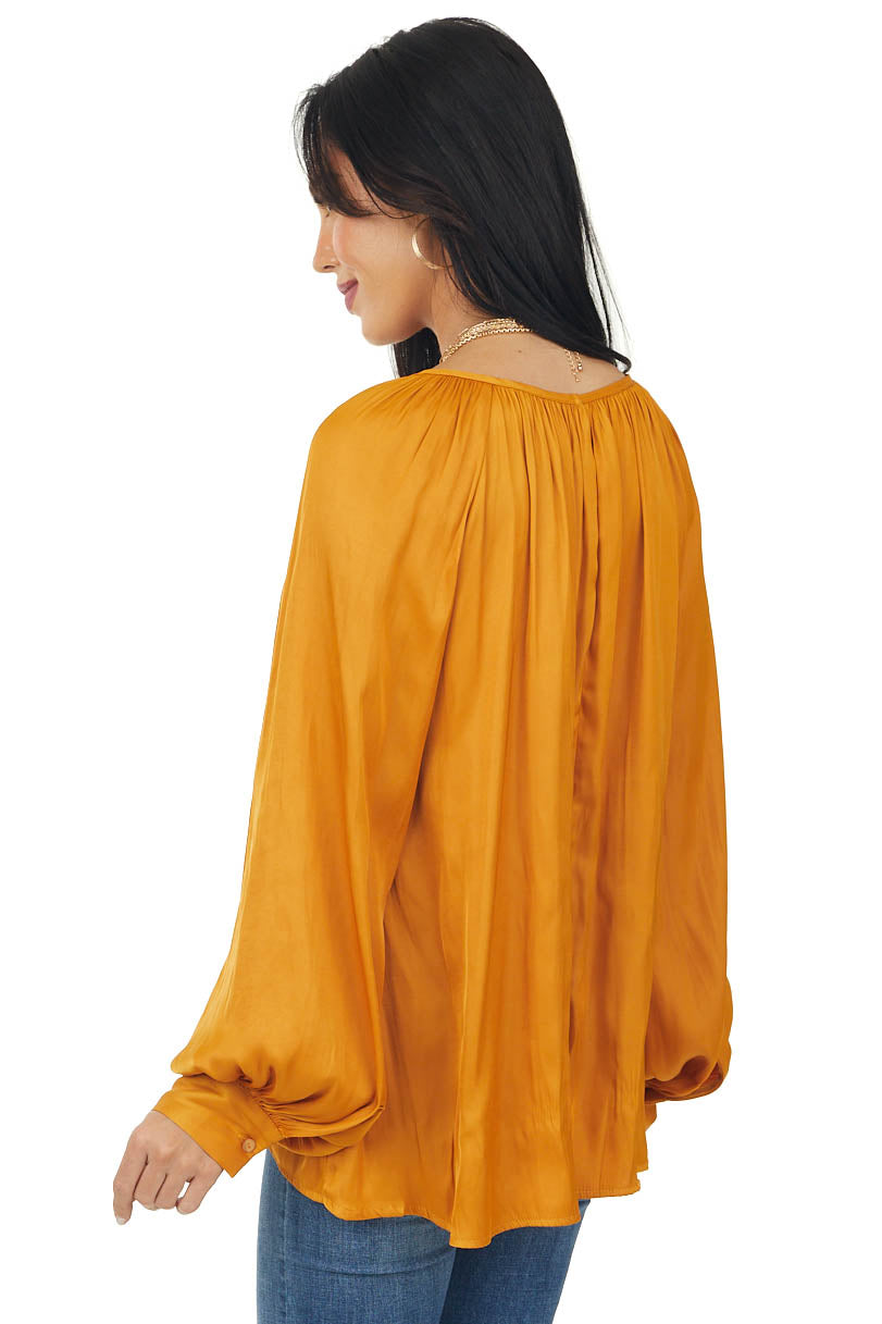 Honey Satin Loose Fit Banded Cuff Blouse