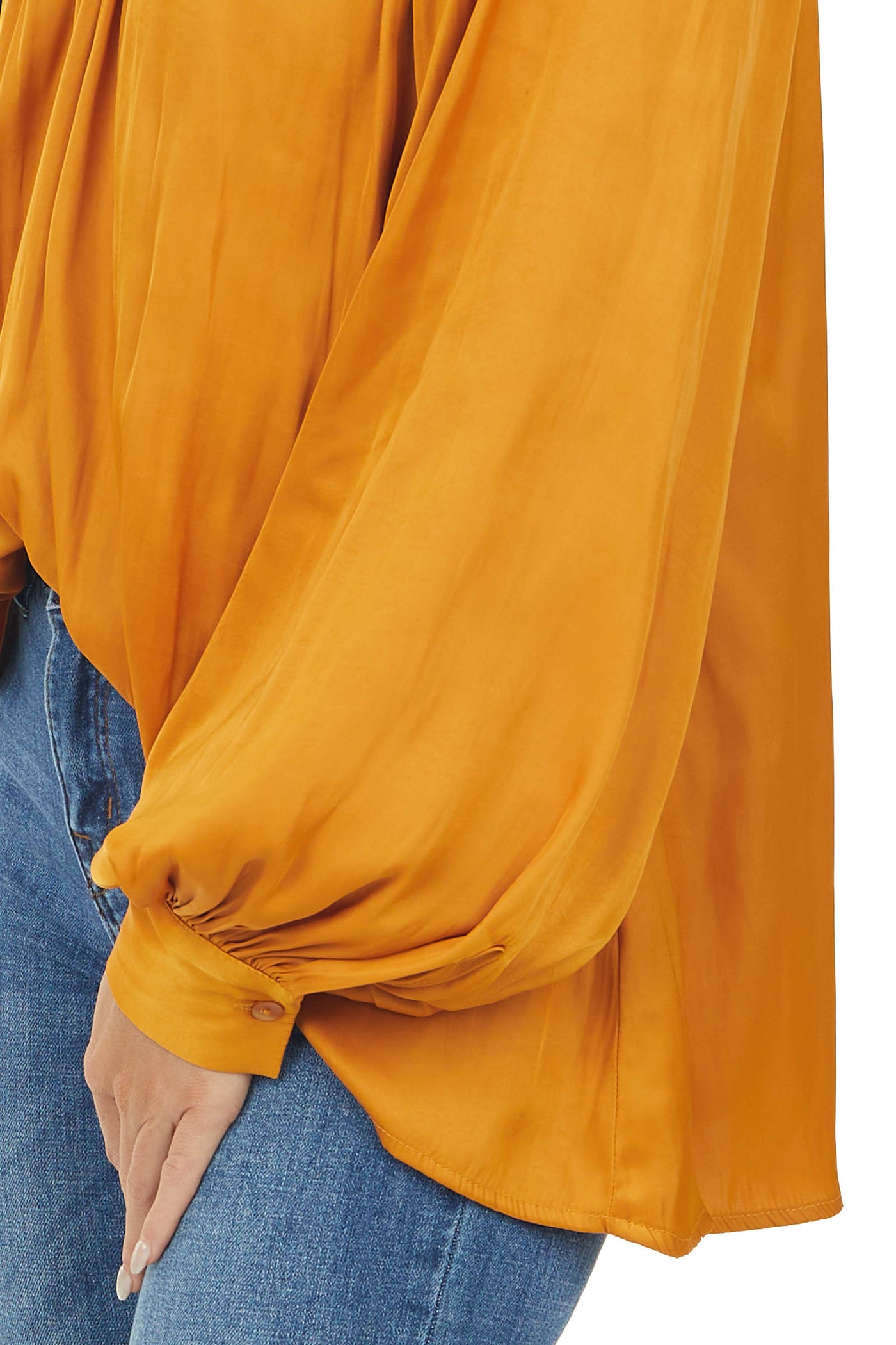 Honey Satin Loose Fit Banded Cuff Blouse
