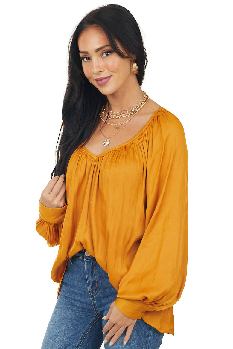 Honey Satin Loose Fit Banded Cuff Blouse