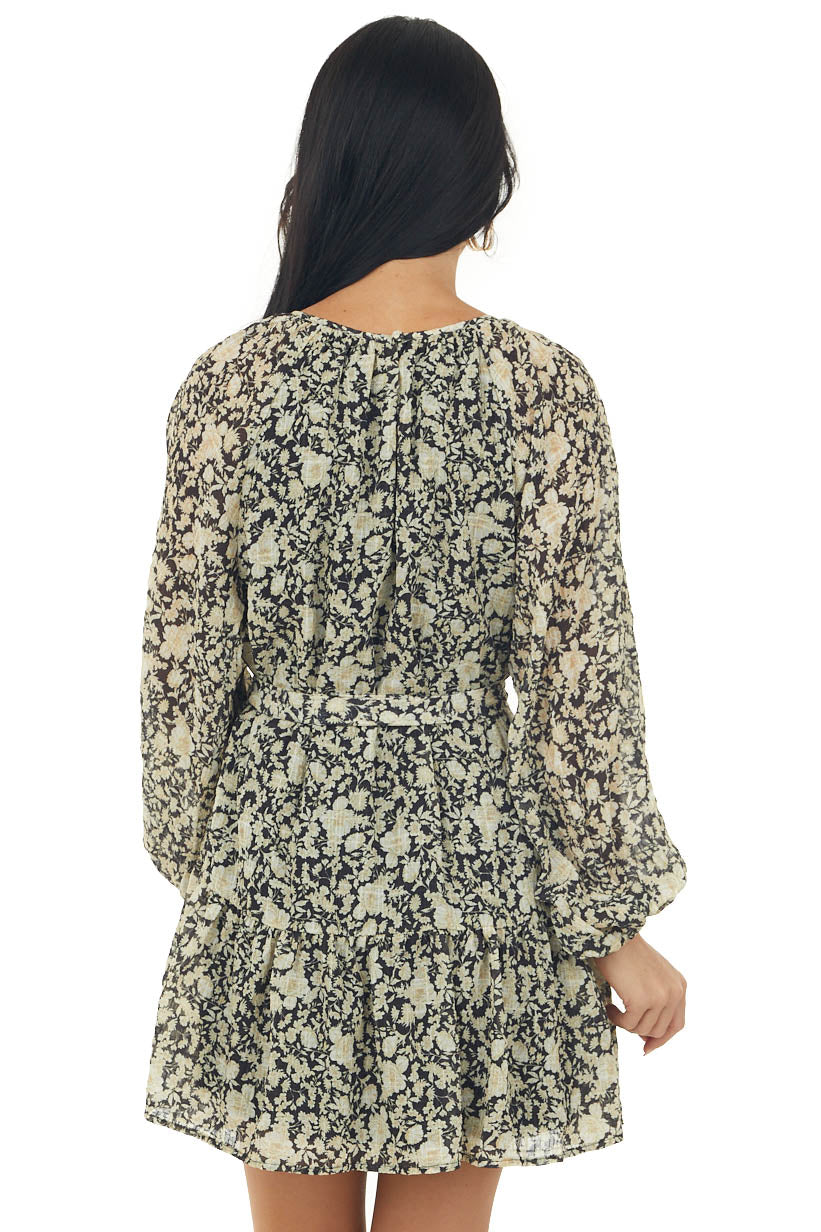 Honeysuckle Floral Puff Sleeve Waist Tie Dress