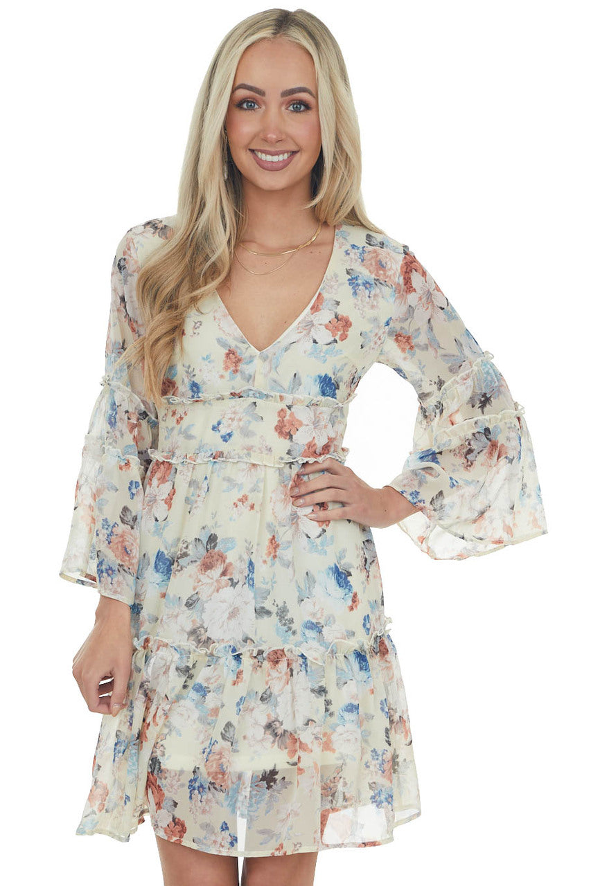 Honeysuckle Floral Tiered V Neck Short Dress