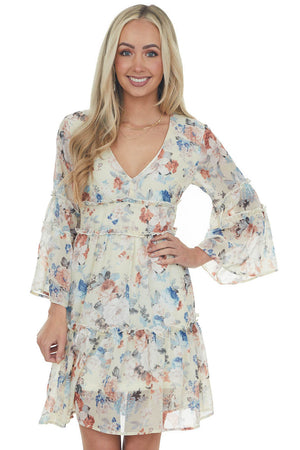 Honeysuckle Floral Tiered V Neck Short Dress