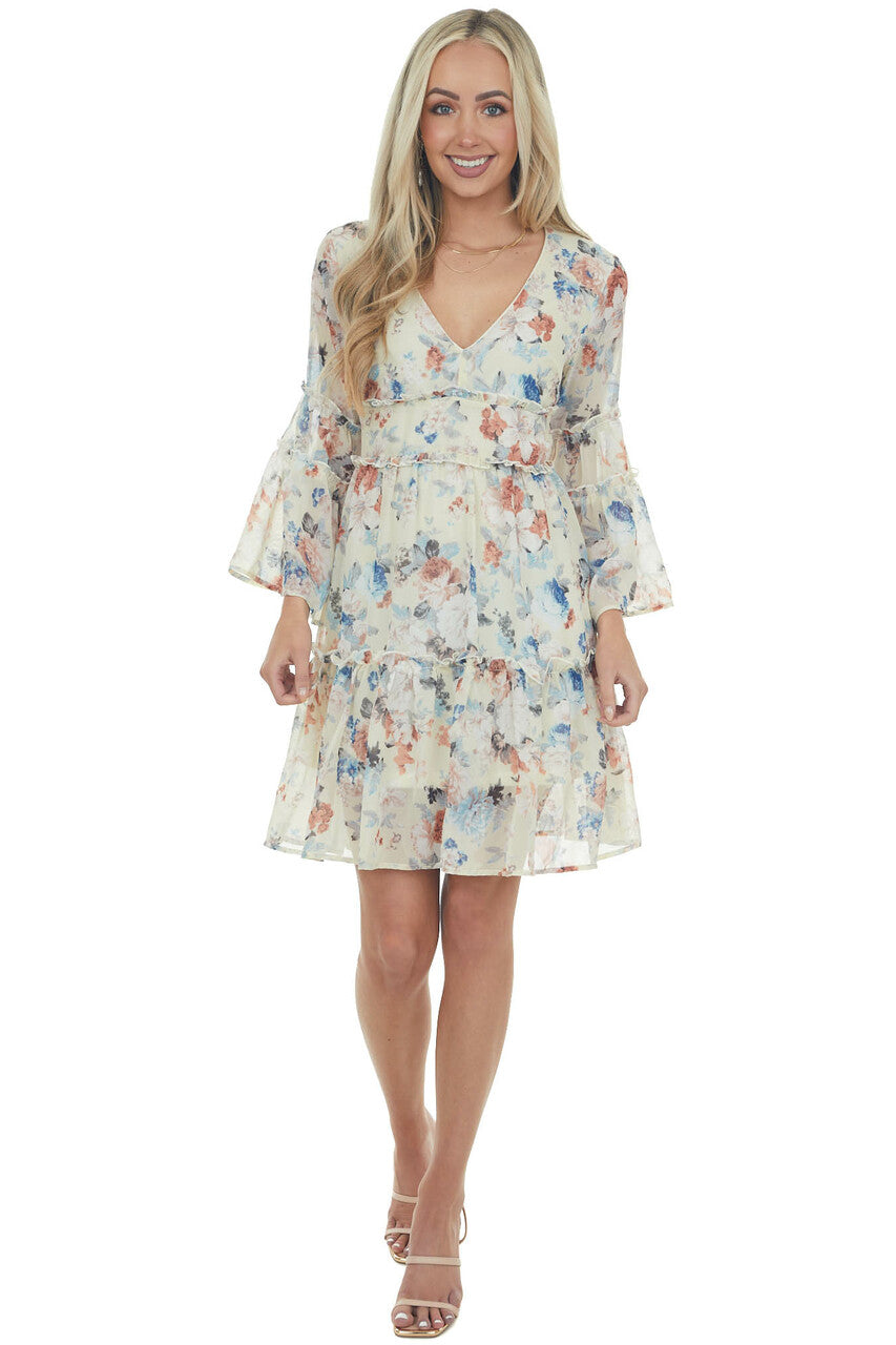 Honeysuckle Floral Tiered V Neck Short Dress