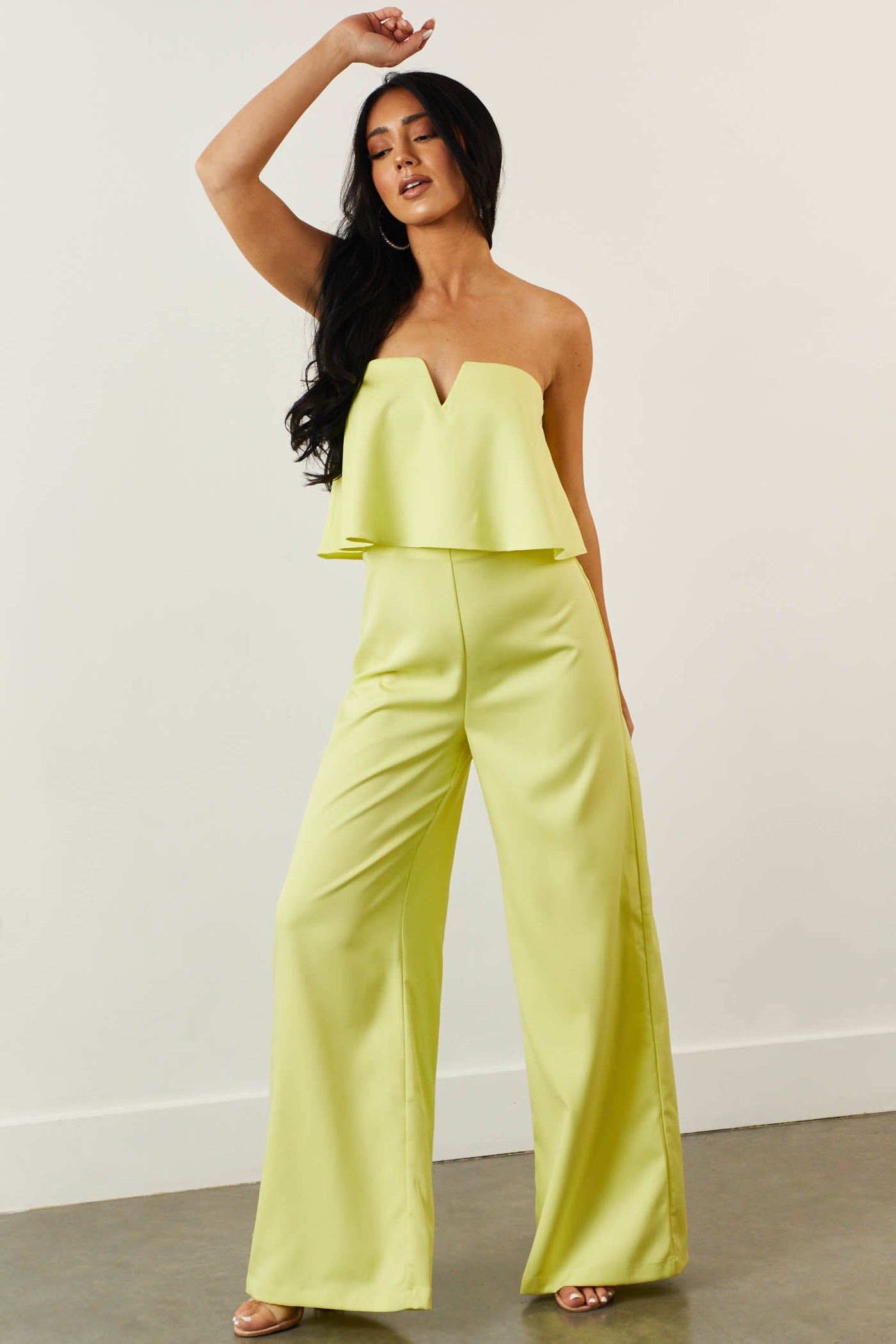 Honeysuckle Ruffle Overlay Strapless Jumpsuit
