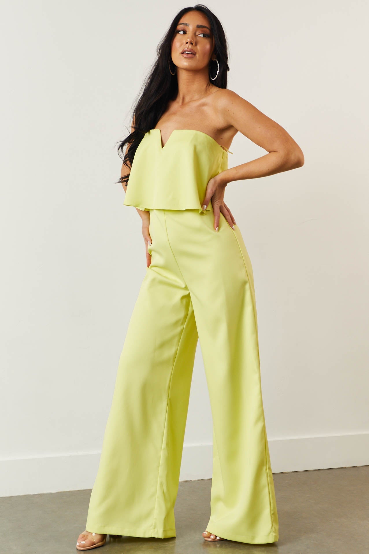 Honeysuckle Ruffle Overlay Strapless Jumpsuit