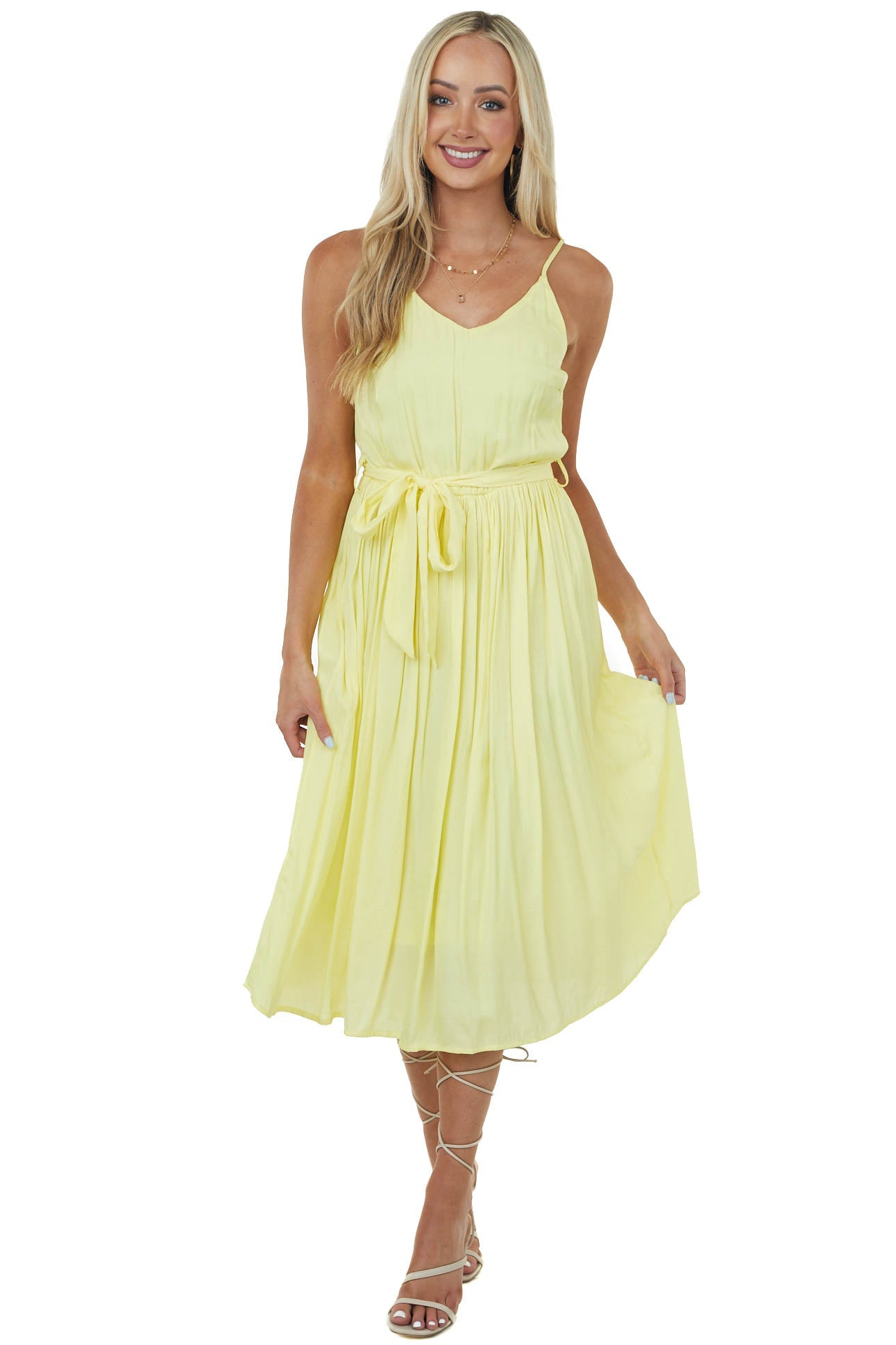 Honeysuckle V Neck Pleated Woven Midi Dress