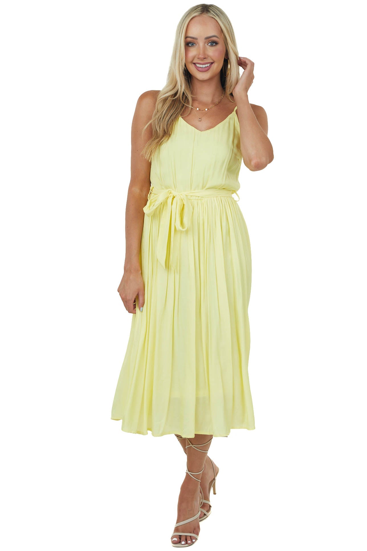 Honeysuckle V Neck Pleated Woven Midi Dress