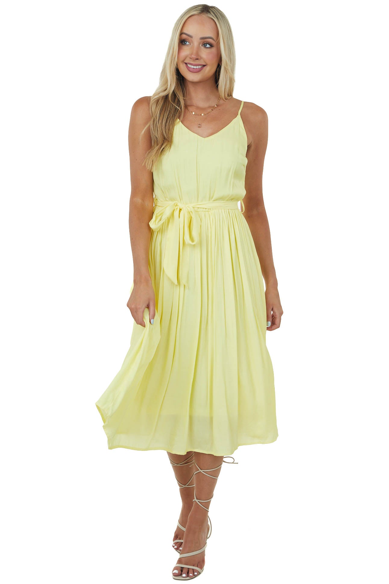 Honeysuckle V Neck Pleated Woven Midi Dress