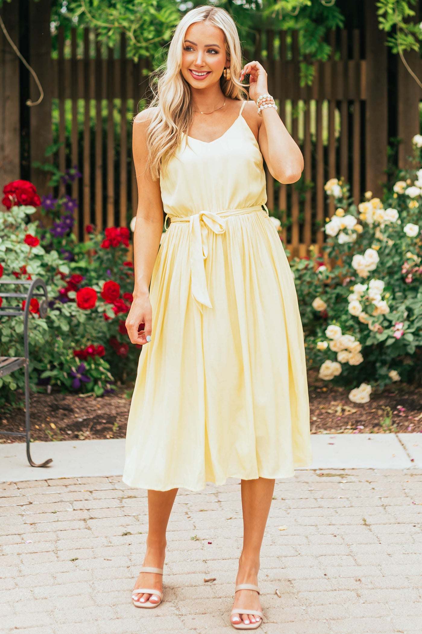 Honeysuckle V Neck Pleated Woven Midi Dress