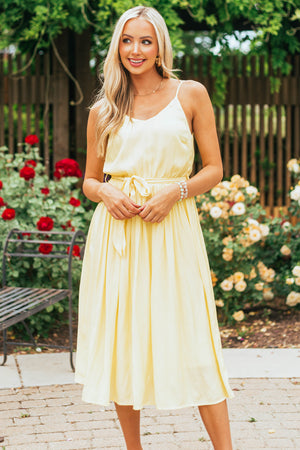 Honeysuckle V Neck Pleated Woven Midi Dress