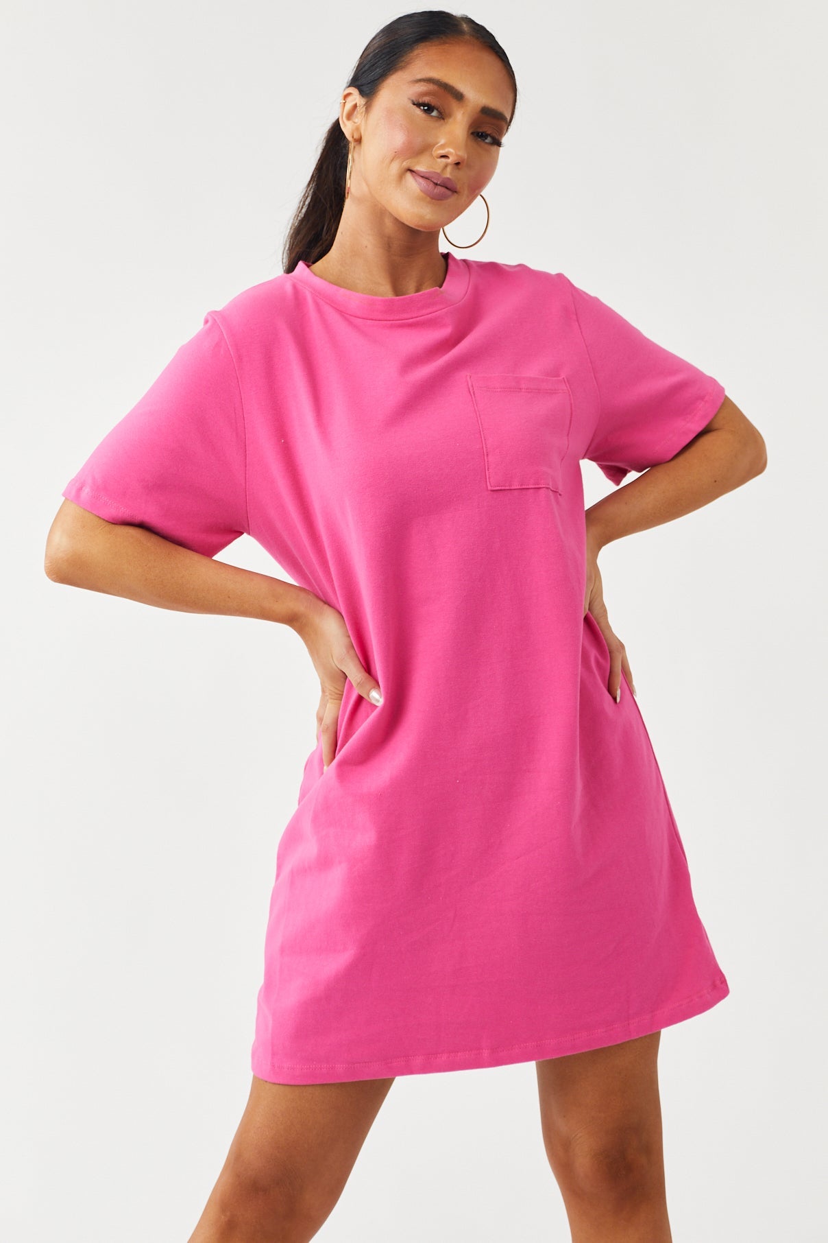 Hot Pink Back Twist Cut Out Tee Shirt Dress