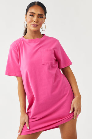 Hot Pink Back Twist Cut Out Tee Shirt Dress