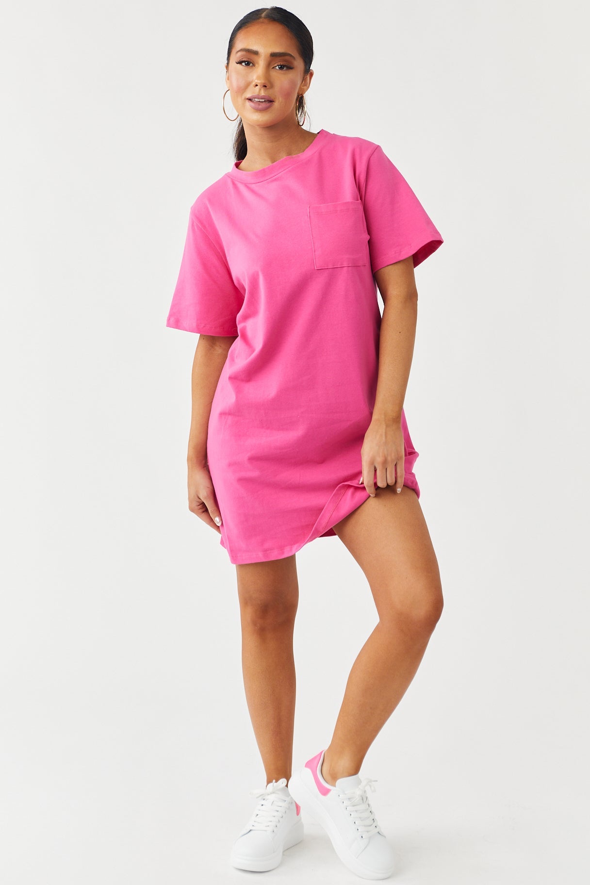 Hot Pink Back Twist Cut Out Tee Shirt Dress