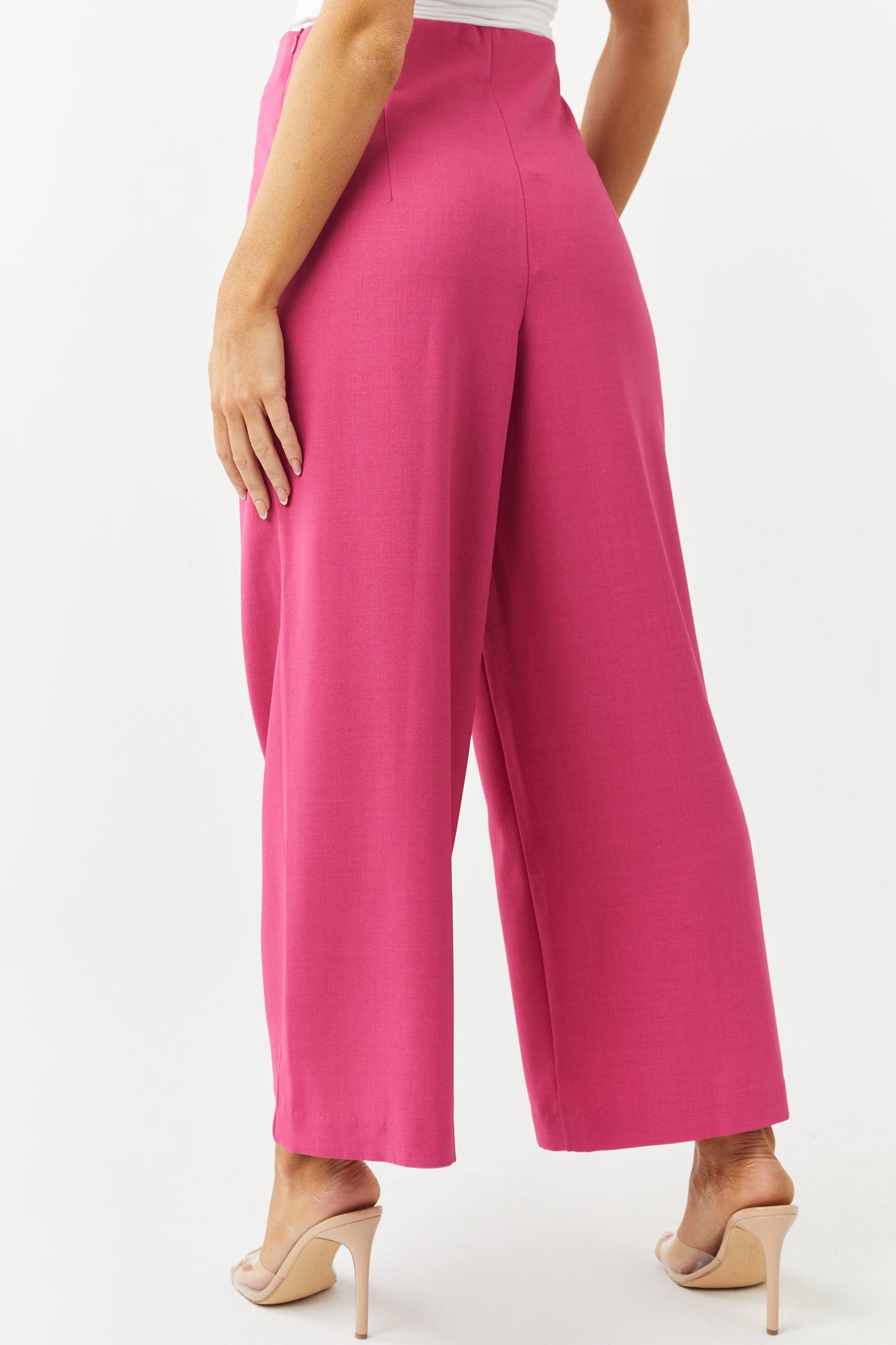 Hot Pink Elastic Waist Wide Leg Cropped Pants