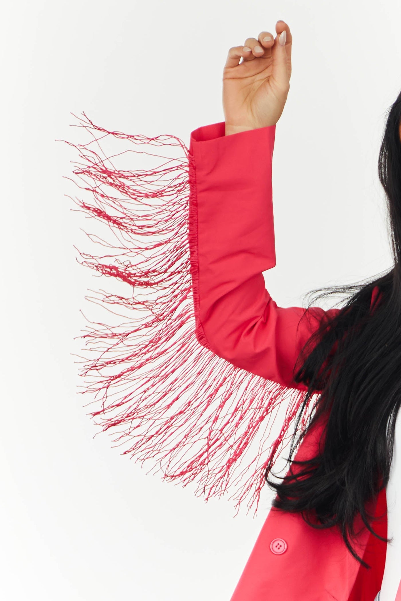 Hot Pink Lapel Neck Blazer with Fringe Trim