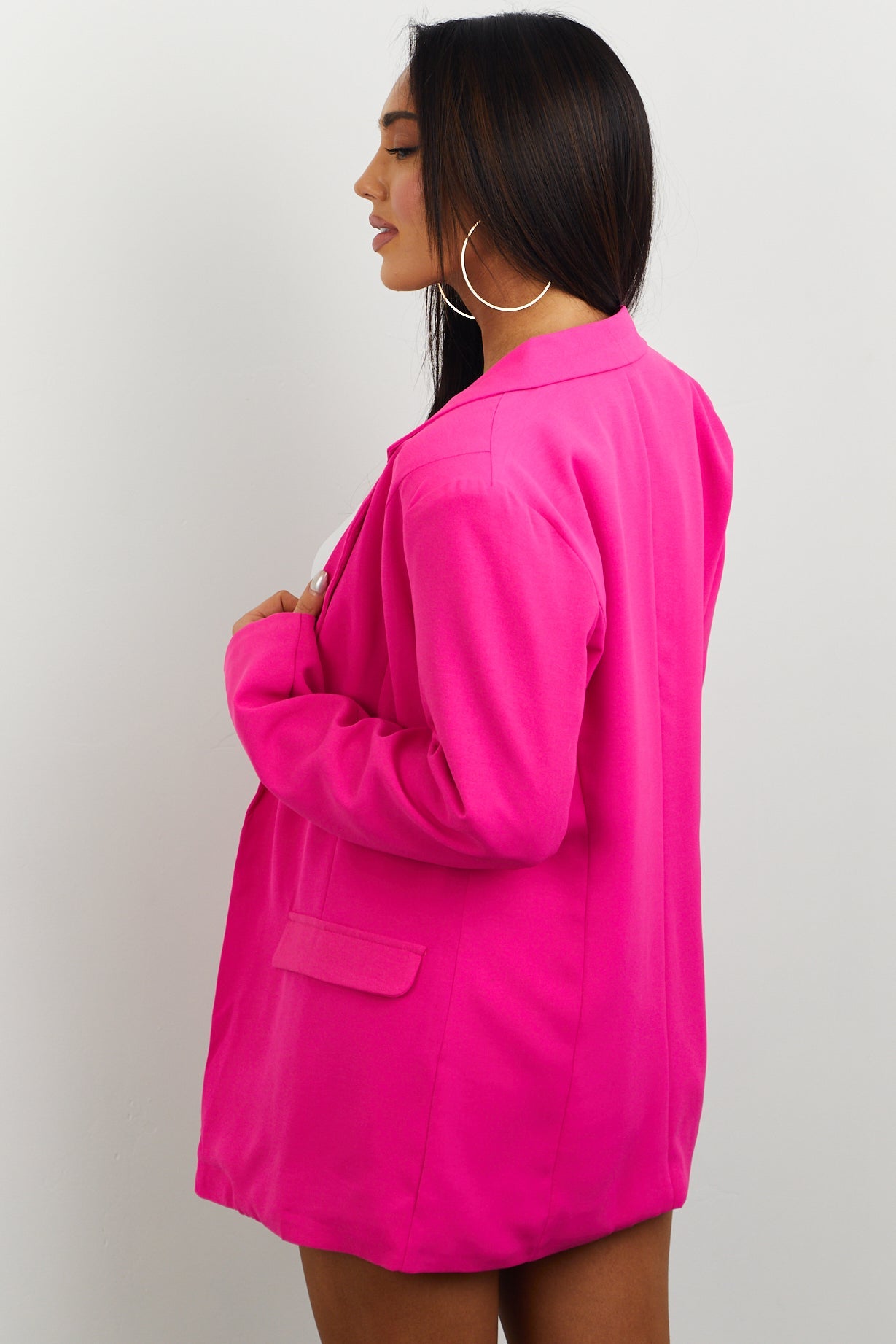 Hot Pink Notch Collar Blazer