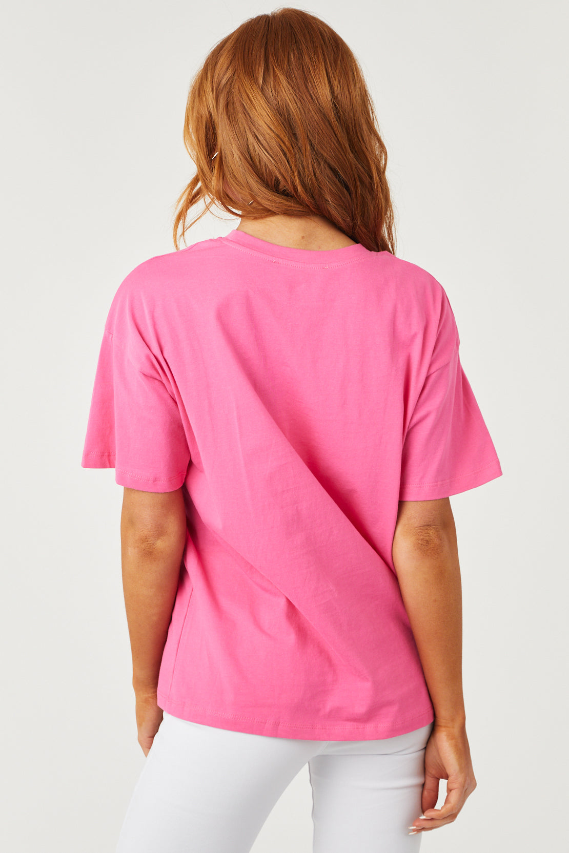 Hot Pink Rhinestone Studded Short Sleeve Top