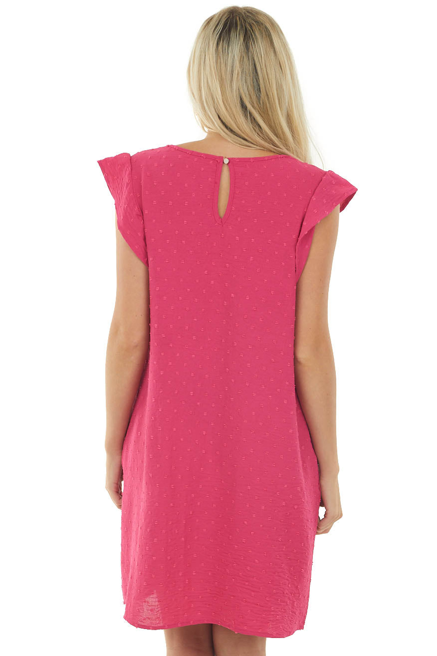 Hot Pink Ruffle Cap Sleeve Swiss Dot Dress