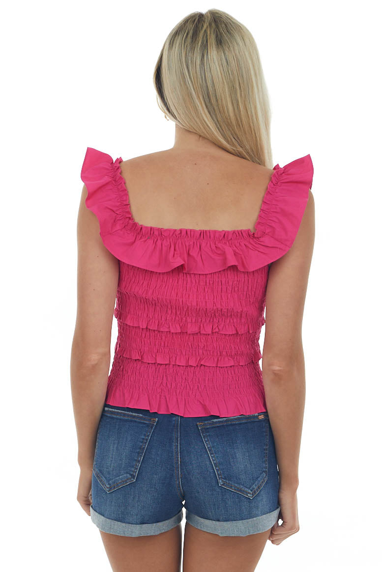 Hot Pink Smocked Ruffle Tiered Tank Top