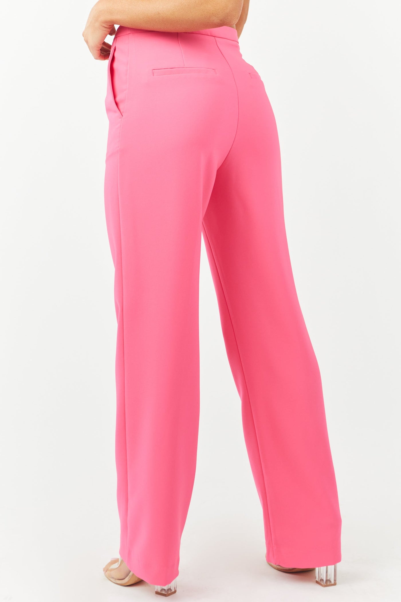 Hot Pink Wide Leg Woven Pants with Pockets