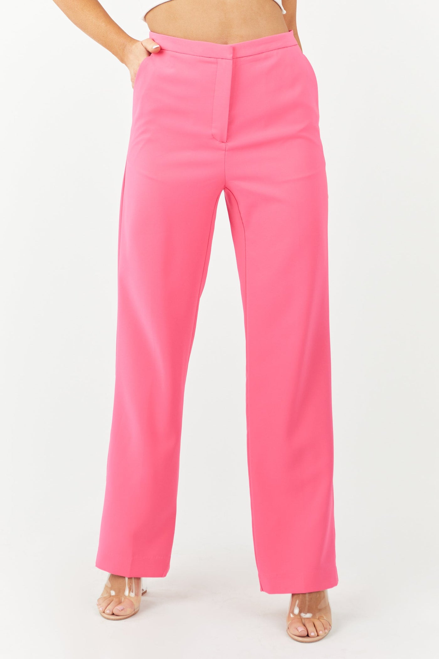 Hot Pink Wide Leg Woven Pants with Pockets