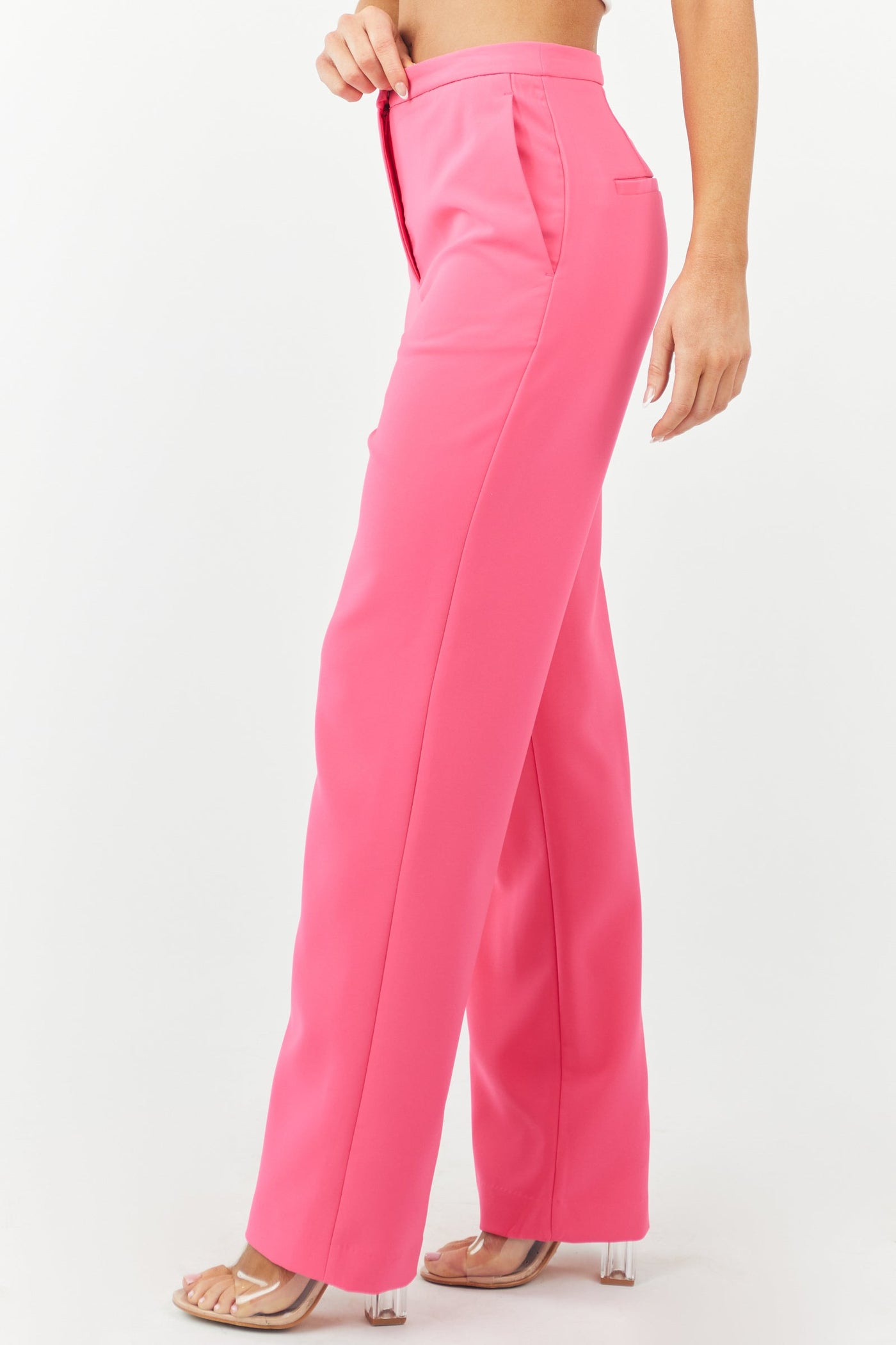 Hot Pink Wide Leg Woven Pants with Pockets