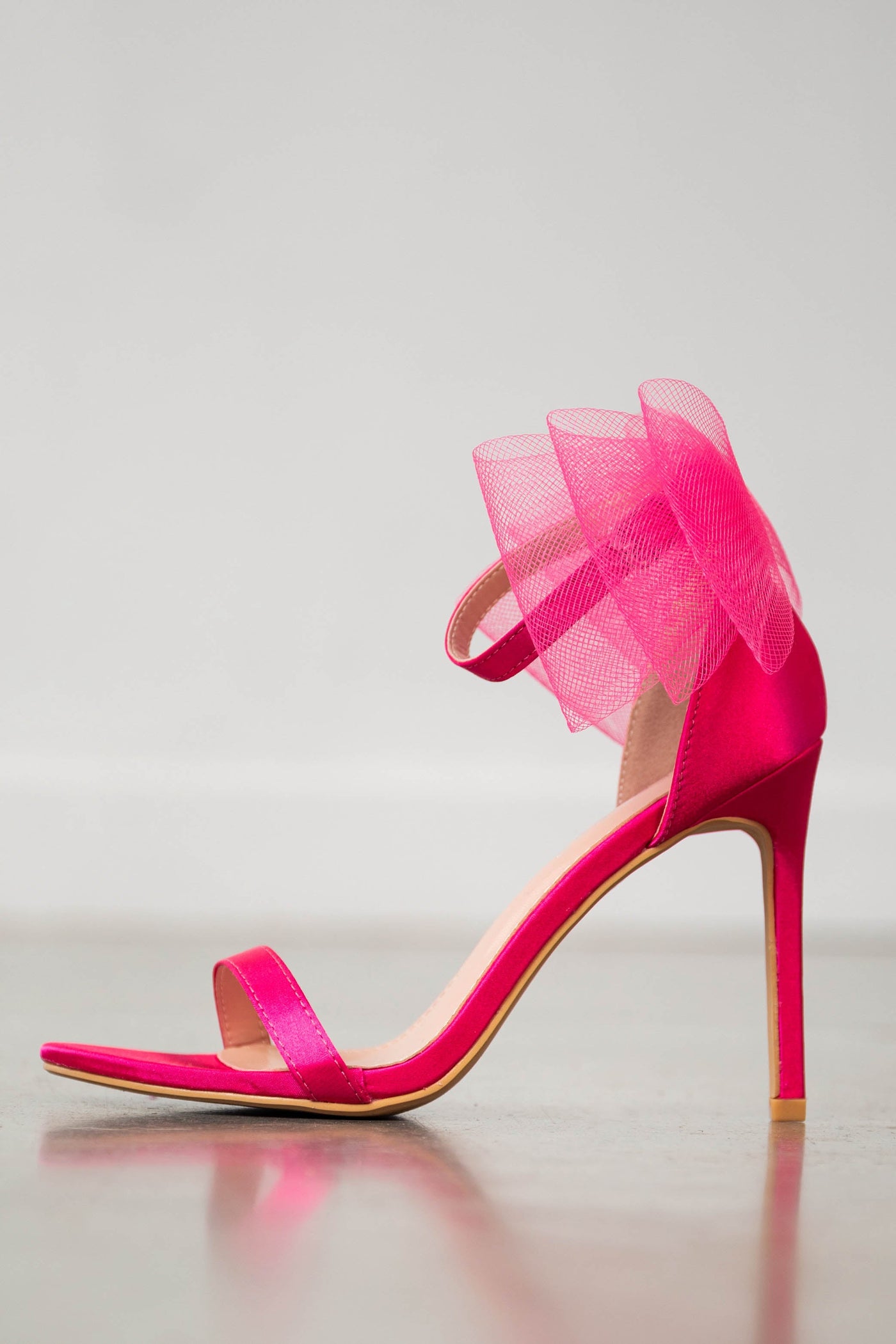 Hot Pink Satin Stiletto Heels with Tulle Bow