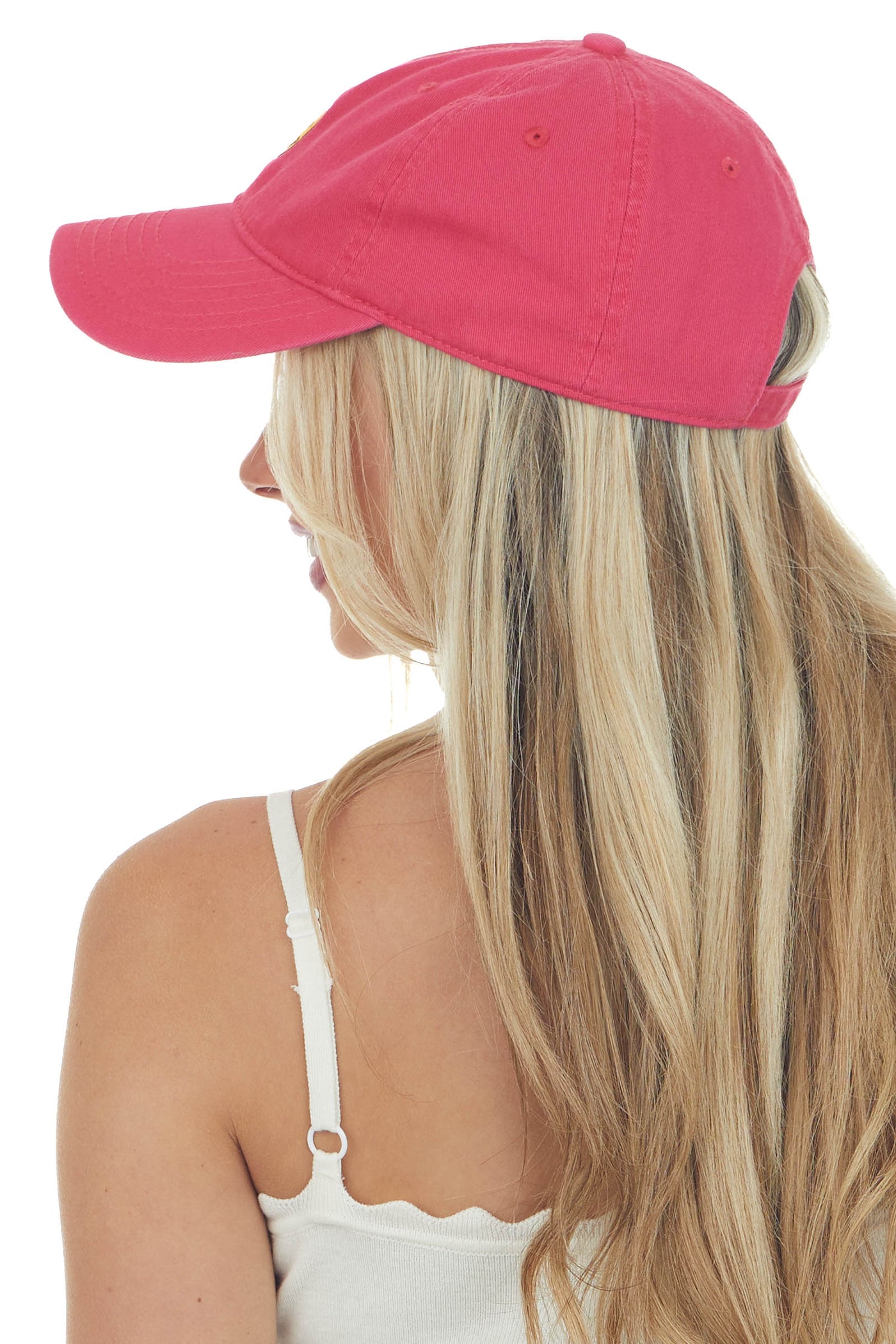Hot Pink Smiley Face Embroidered Baseball Cap