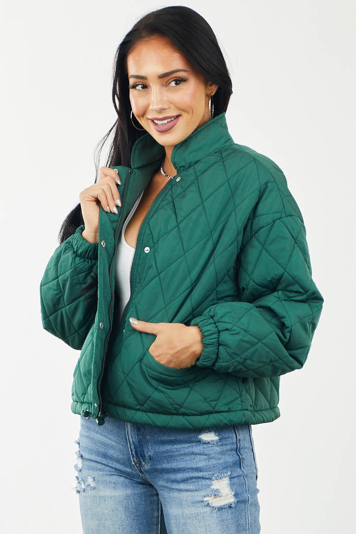 Hunter Green Quilted Jacket with Front Pockets