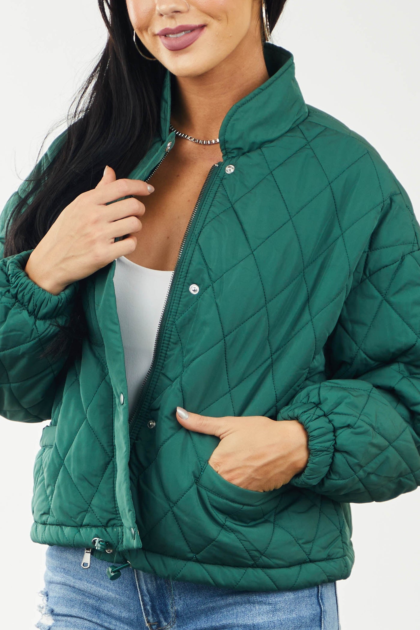 Hunter Green Quilted Jacket with Front Pockets