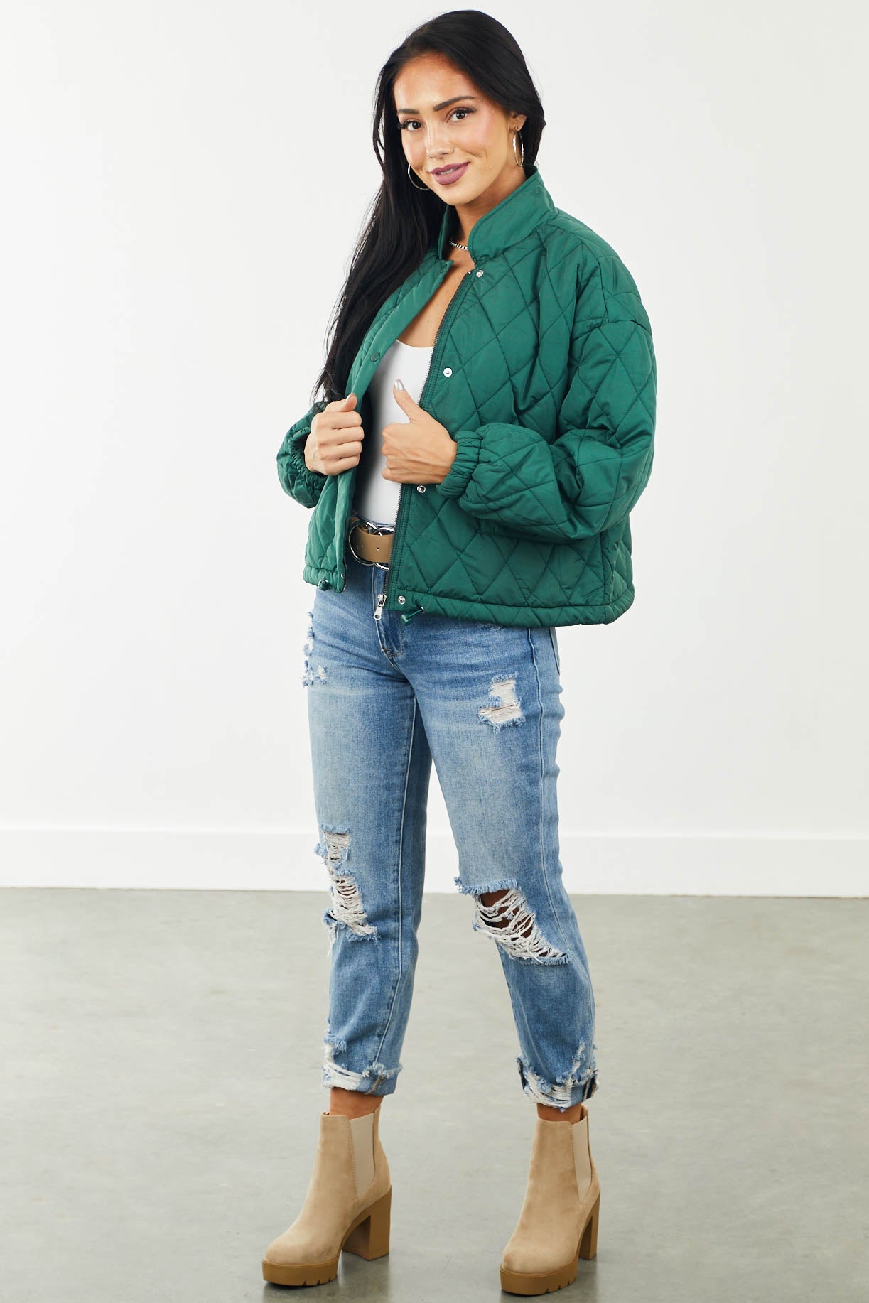 Hunter Green Quilted Jacket with Front Pockets