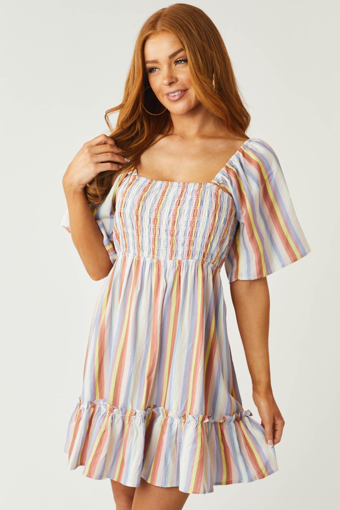 Indigo Multicolor Striped Babydoll Mini Dress