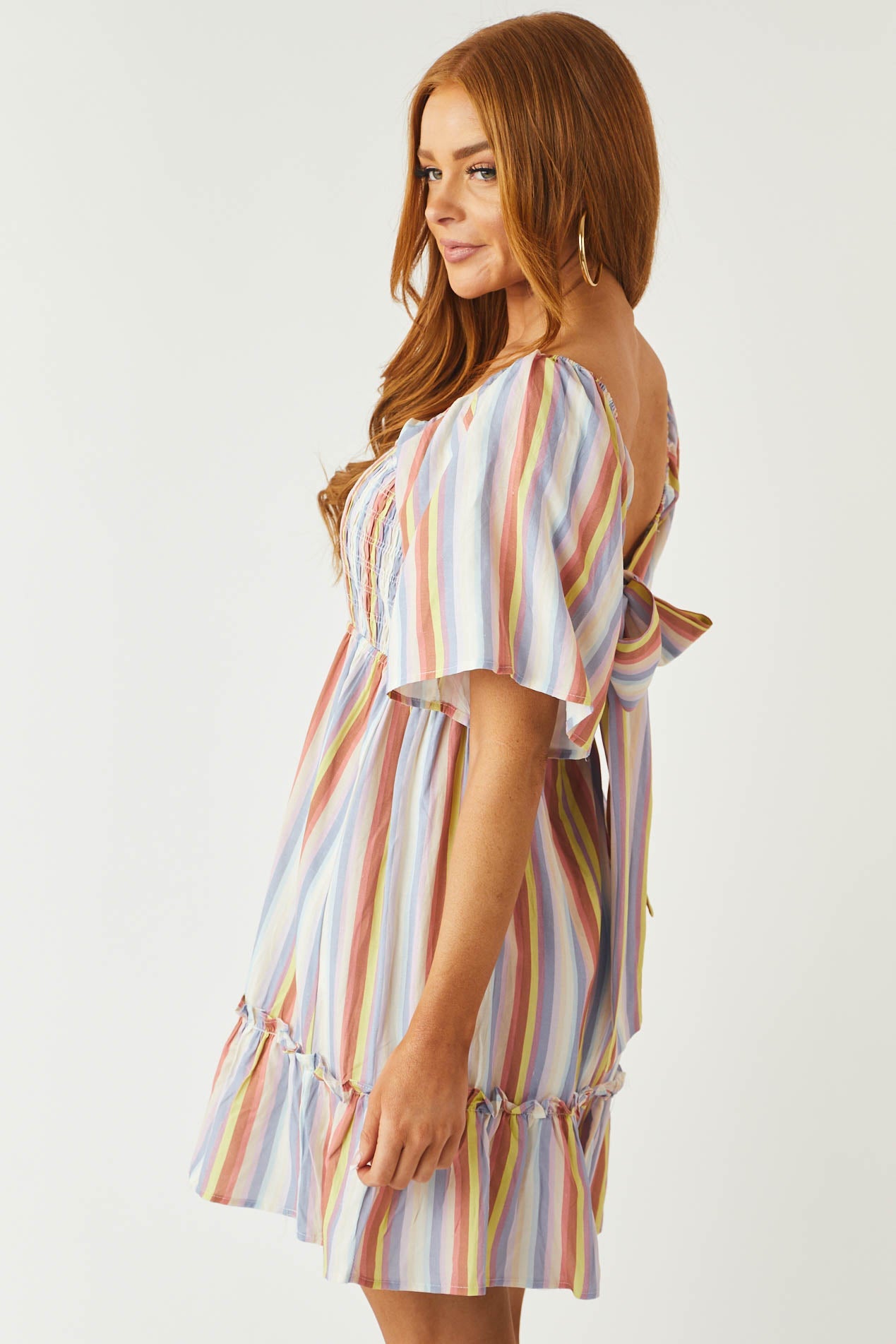 Indigo Multicolor Striped Babydoll Mini Dress