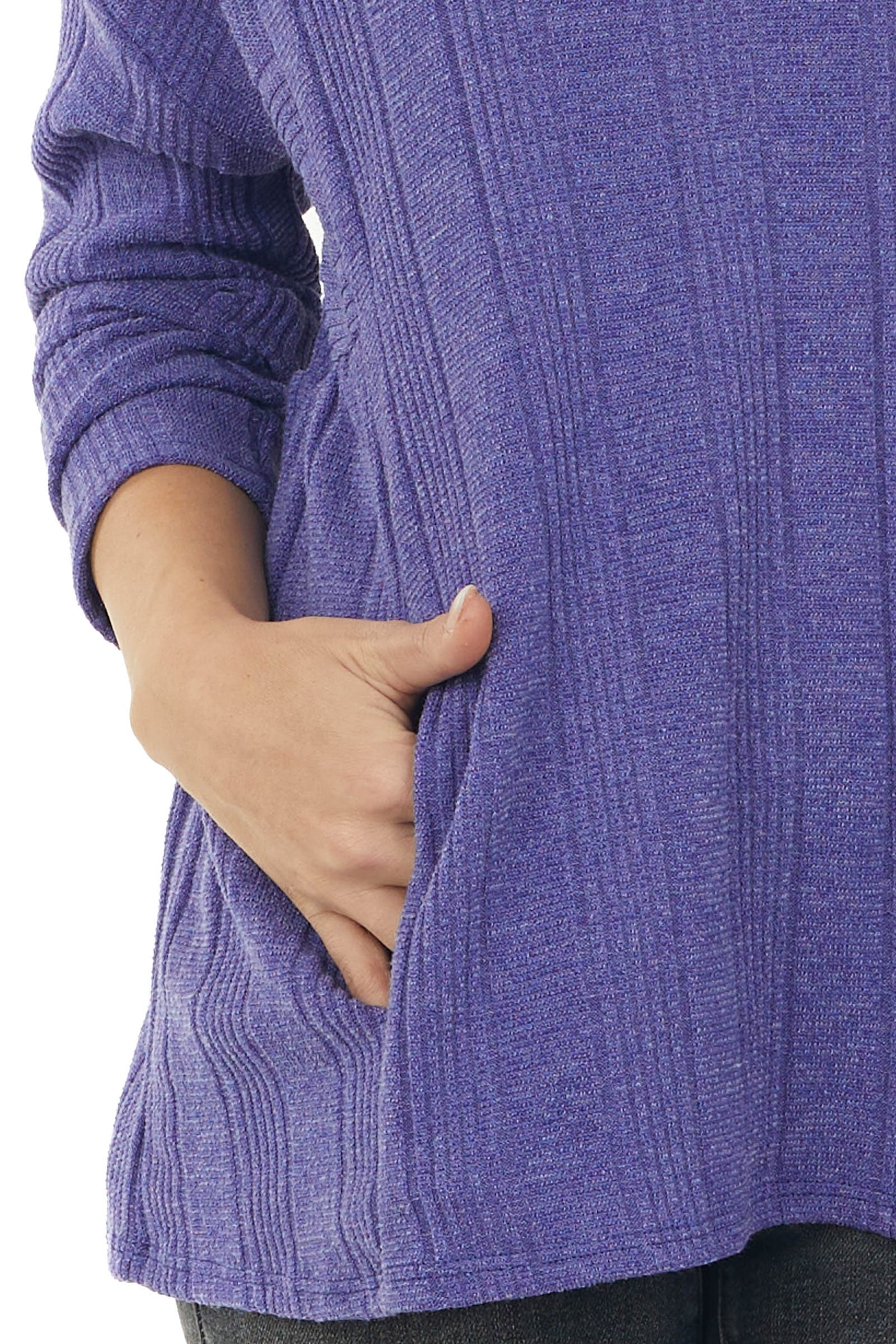 Indigo Ribbed Knit Side Yoke Top with Pockets