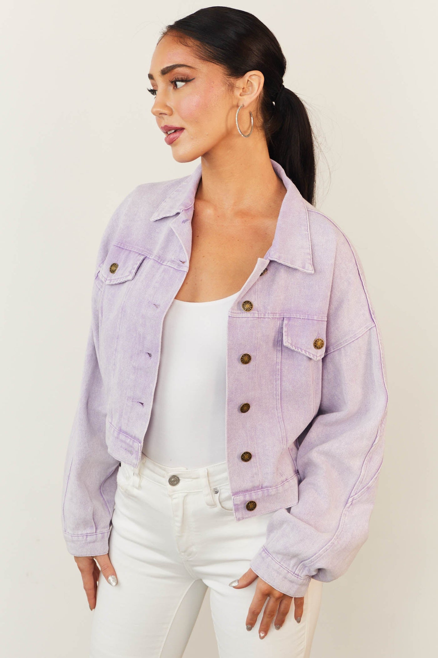 Iris Collared Neck Button Up Denim Jacket